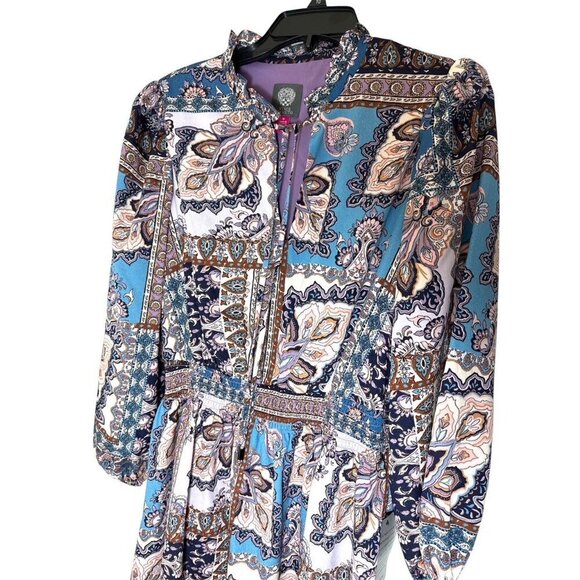 Vince Camuto Womens Blue Multi Paisley High Tie Neck Long Sleeve Dress Sz 10 New - Picture 8 of 12